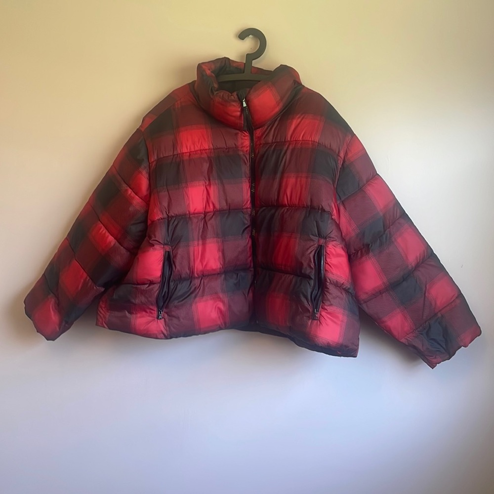 Plaid puffer coat